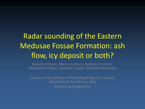 Radar sounding of the Eastern Medusae Fossae Formation ... - Inaf