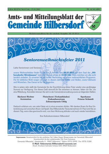 Seniorenweihnachtsfeier 2011 - Gemeinde Hilbersdorf