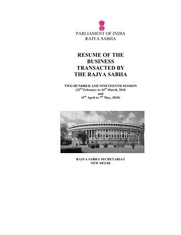 RESUME OF THE BUSINESS TRANSACTED BY THE RAJYA SABHA