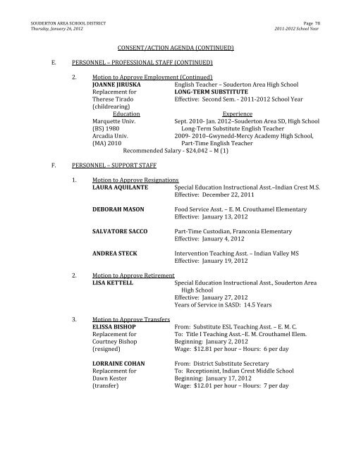 Minutes of January 26, 2012 School Board Meeting