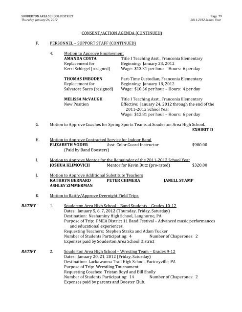 Minutes of January 26, 2012 School Board Meeting