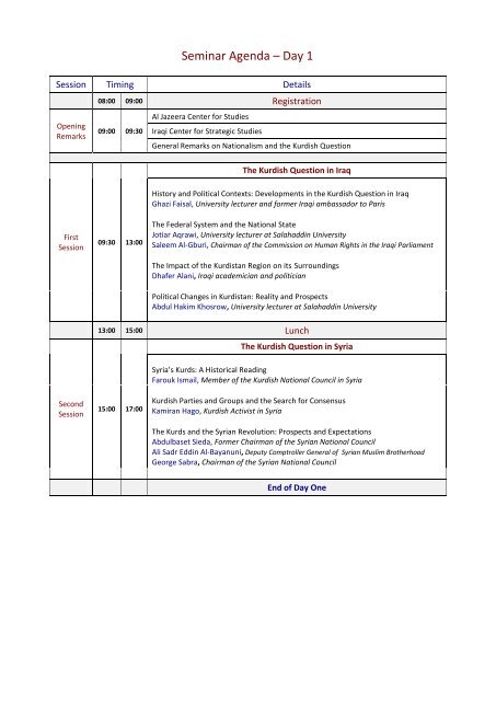 Seminar Agenda â Day 1