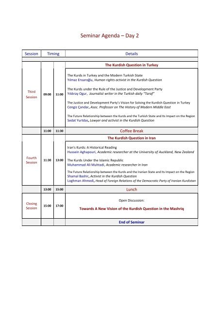 Seminar Agenda â Day 1