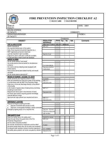 FIRE PREVENTION INSPECTION CHECKLIST A2