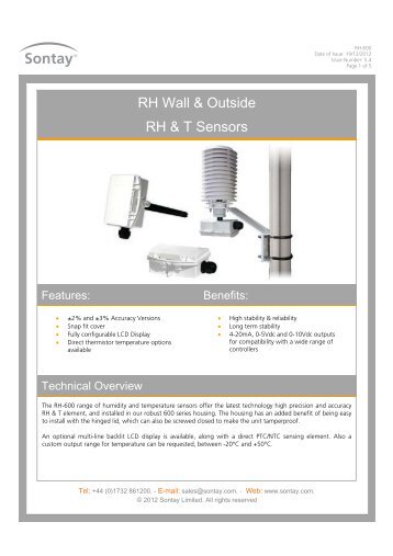 RH Wall & Outside RH & T Sensors - Sontay