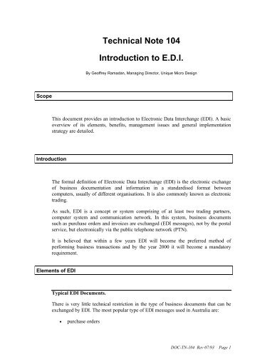 Technical Note 104 Introduction to E.D.I. - Unique Micro Design