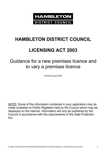 Premise Licence - Hambleton District Council