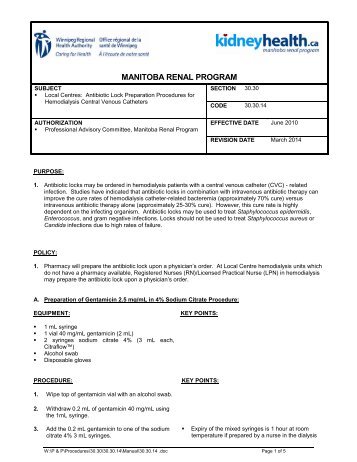 30.30.14 Antibiotic Lock Preparation Procedures for Hemodialysis ...