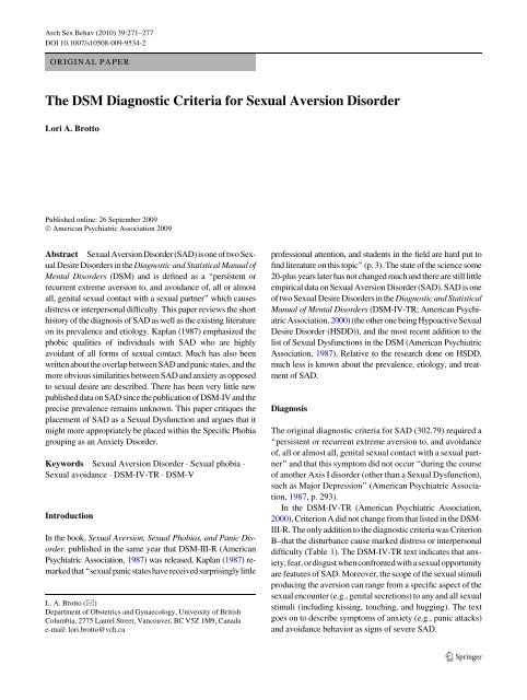 The DSM Diagnostic Criteria for Sexual Aversion Disorder - UBC ... The DSM Diagnostic Criteria for Sexual Aversion Disorder - UBC ...