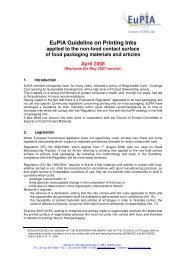 EuPIA Guideline on Printing Inks - Contact alimentaire