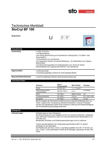 Technisches Merkblatt StoCryl BF 100 - farbenbote.de