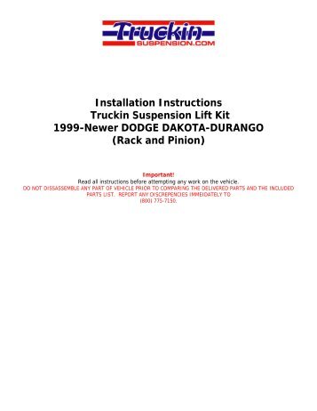 Installation Instructions Truckin Suspension Lift Kit 1999-Newer ...