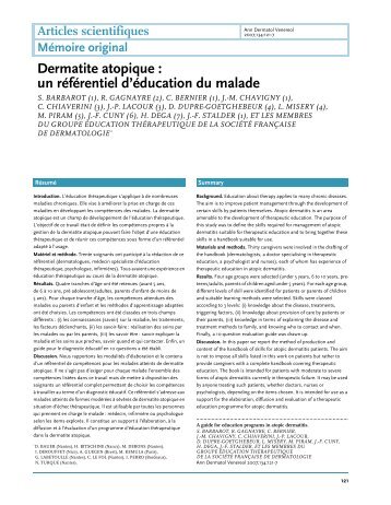 Dermatite atopique : un référentiel d'éducation du malade - Ipcem