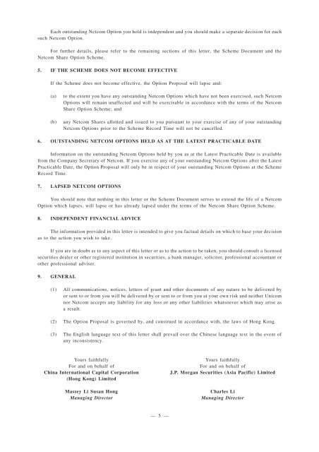 this letter is important and requires your immediate ... - China Unicom