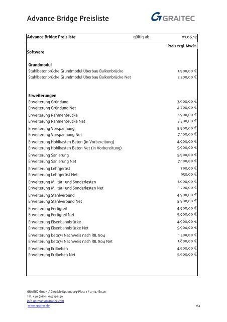 Advance Bridge Preisliste - Graitec