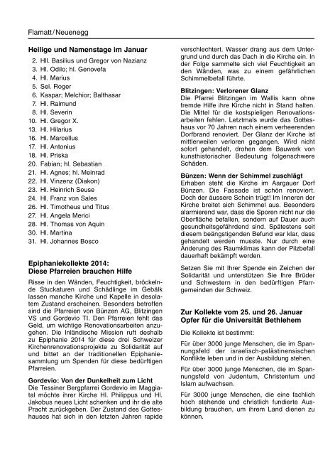 Pfarrblatt Januar 2014 - Pfarrei Wünnewil-Flamatt