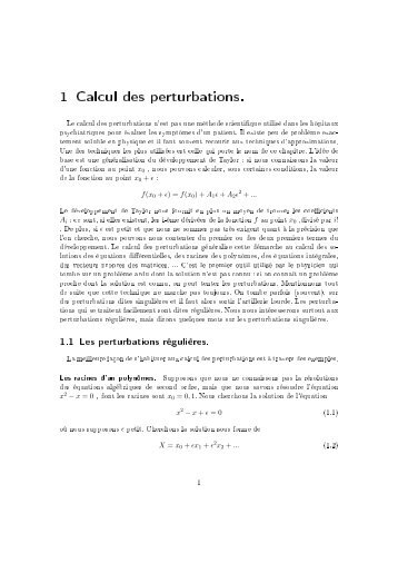 1 Calcul des perturbations. - Cours Houchmandzadeh