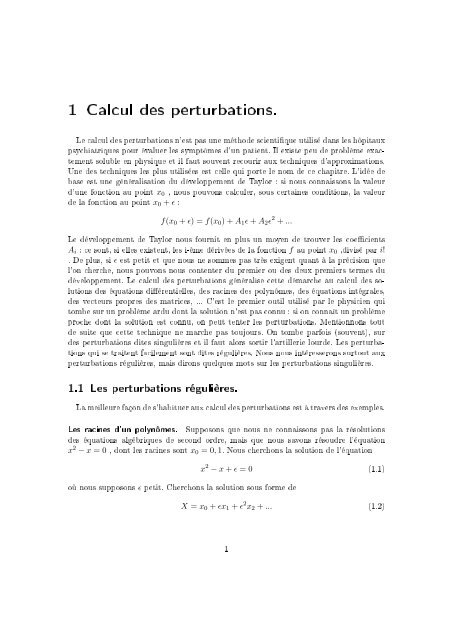 1 Calcul des perturbations. - Cours Houchmandzadeh