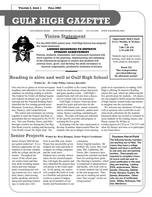 Fall 2003 - Gulf High School - Pasco County Schools
