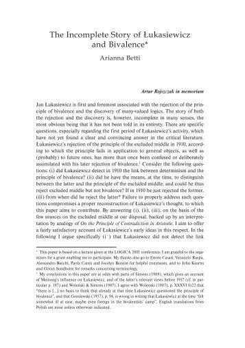 The Incomplete Story of Åukasiewicz and Bivalence*