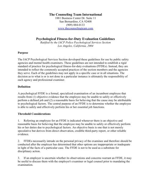 Psychological Fitness For Duty Evaluation Guidelines