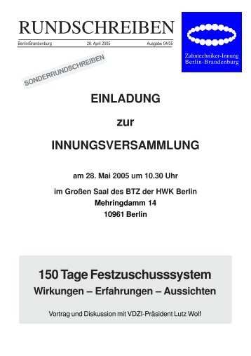 RUNDSCHREIBEN - Zahntechniker-Innung Berlin-Brandenburg