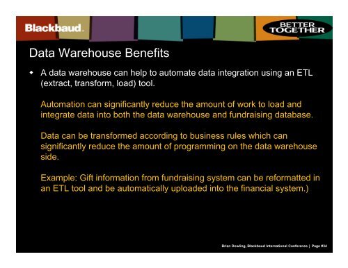 data warehouse - Supporting Advancement