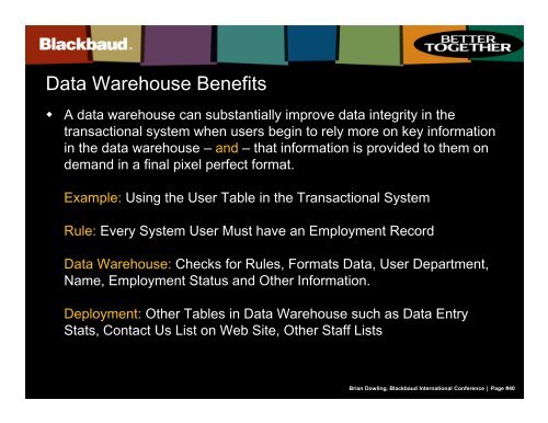 data warehouse - Supporting Advancement