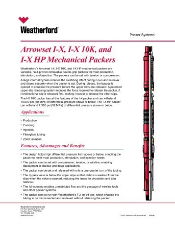 Specifications Arrowset IX, IX 10K, and IX HP Mechanical Packers