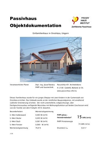 Passivhaus Objektdokumentation - Zertifizierter PassivhausPlaner