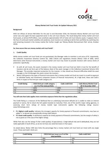 Money Market Unit Trust Funds: An Update February ... - Cadiz.co.za