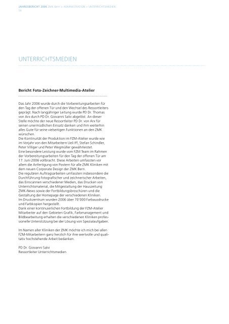 JAHRESBERICHT 2006 - zahnmedizinische kliniken zmk bern ...