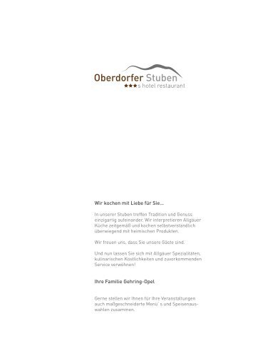 aktuelle Speisekarte - Oberdorfer Stuben