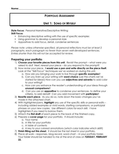 Portfolio Assessment Examples