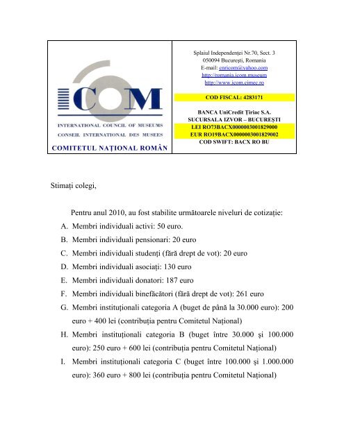 A. Membri individuali activi: 50 euro. - ICOM - cIMeC