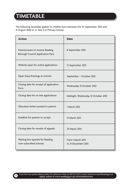 A guide for parents and carers on admissions to Secondary School