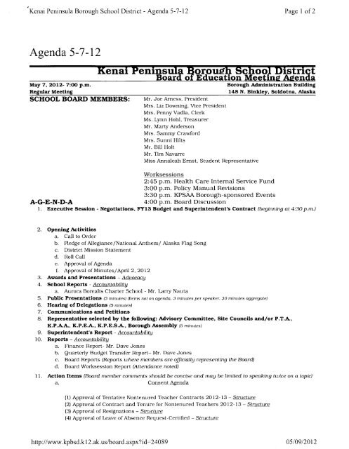 Agenda 5-7-12 - Kenai Peninsula Borough