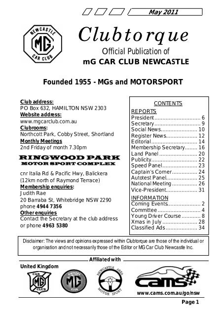 May 2011 MAGAZINE - MG Car Club Newcastle
