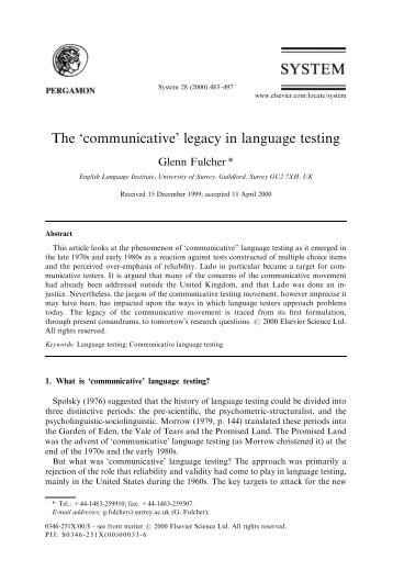 The `communicative' legacy in language testing