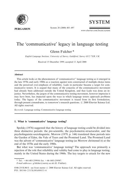 The `communicative' legacy in language testing