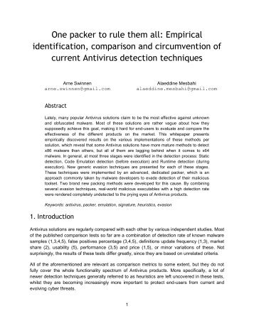 WP-us-14-Mesbahi-Swinnen-One-packer-to-rule-them-all-Empirical-identification-comparison-and-circumvention-of-current-Antivirus-detection-techniques