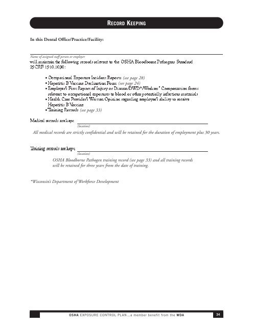 Download the OSHA manual - Wisconsin Dental Association