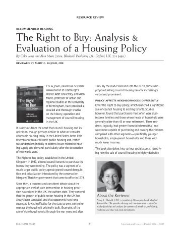 The Right to Buy: Analysis & Evaluation of a Housing Policy