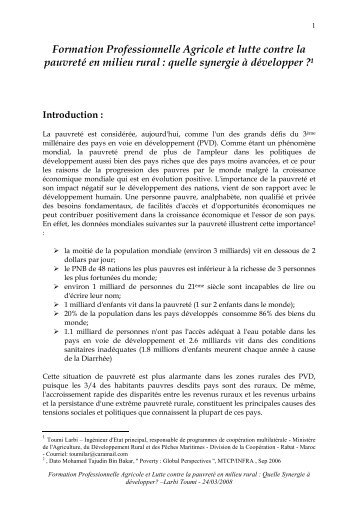 Formation Professionnelle Agricole et Lutte contre la pauvretÃ© en