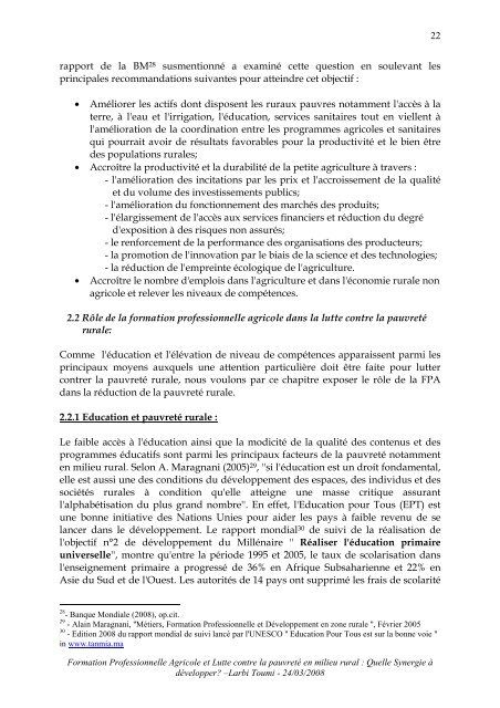 Formation Professionnelle Agricole et Lutte contre la pauvretÃ© en