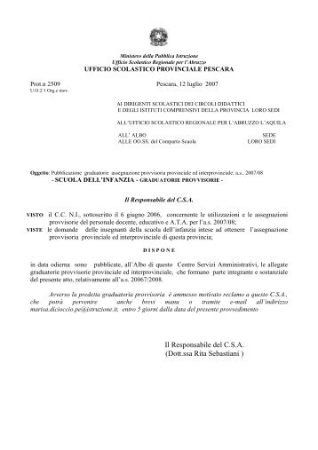 PROVVEDITORATO AGLI STUDI DI PESCARA - Ufficio Scolastico ...