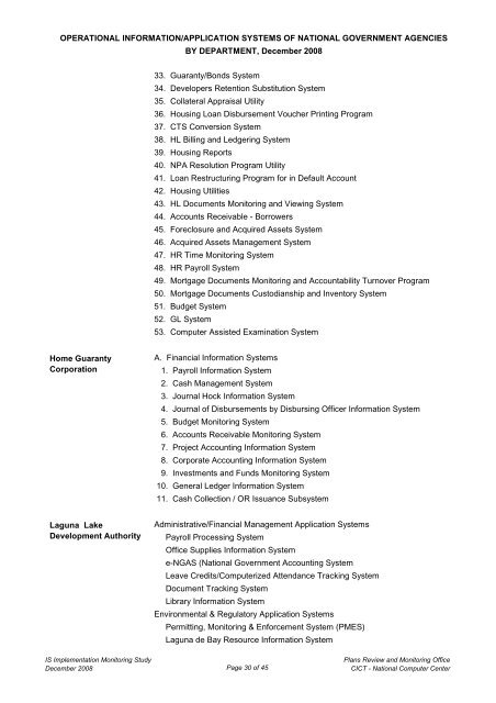 operational information/application systems of national