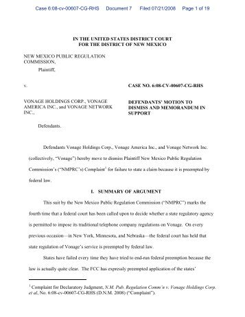 Vonage Motion to Dismiss NM PRC State Universal Service Complaint