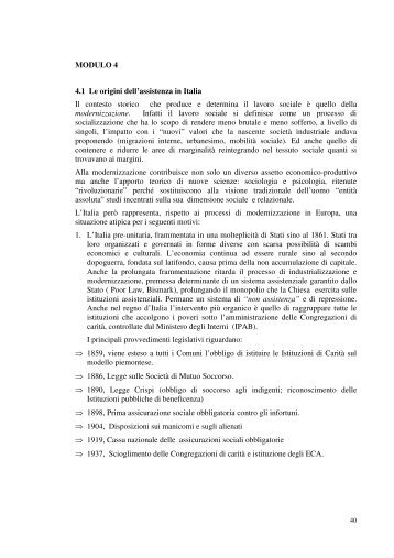 MODULO 4 4.1 Le origini dell'assistenza in Italia Il ... - CittÃ  Studi