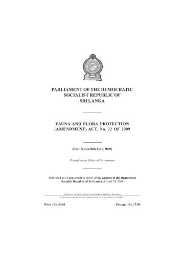 Fauna & Flora Protection (Amendment) Act, No. 22 of 2009